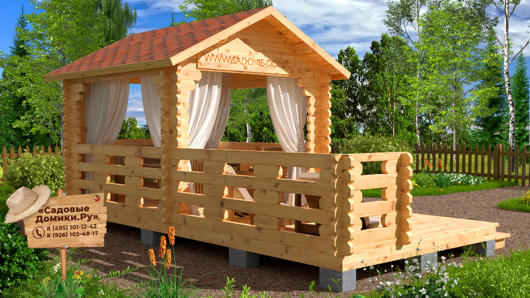 Дачная беседка 6х3 с деревянным подиумом