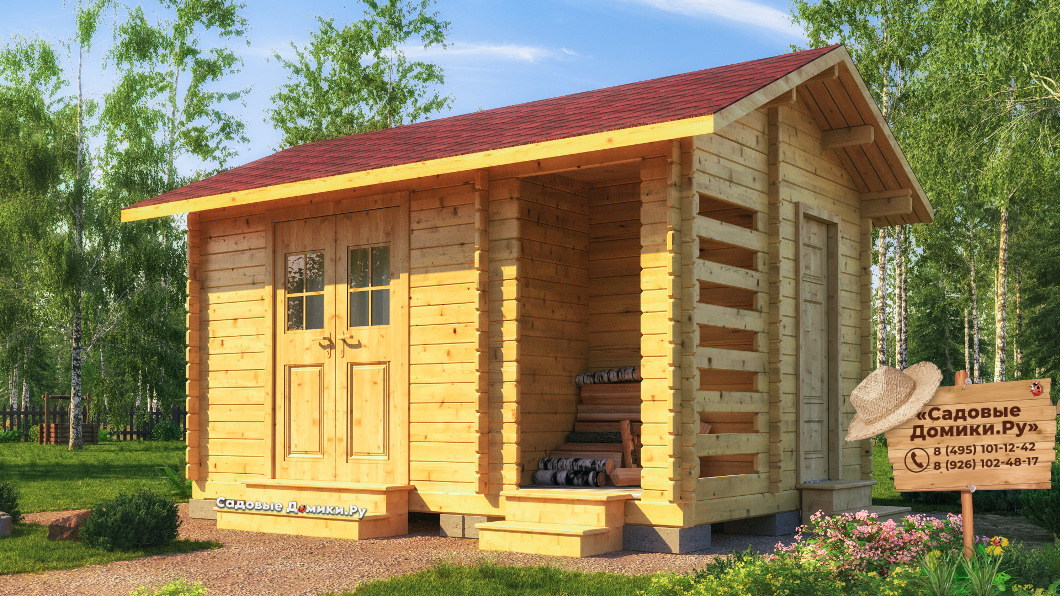 Хозблок 4,5х3 с дровником и туалетом. Материал - брус.