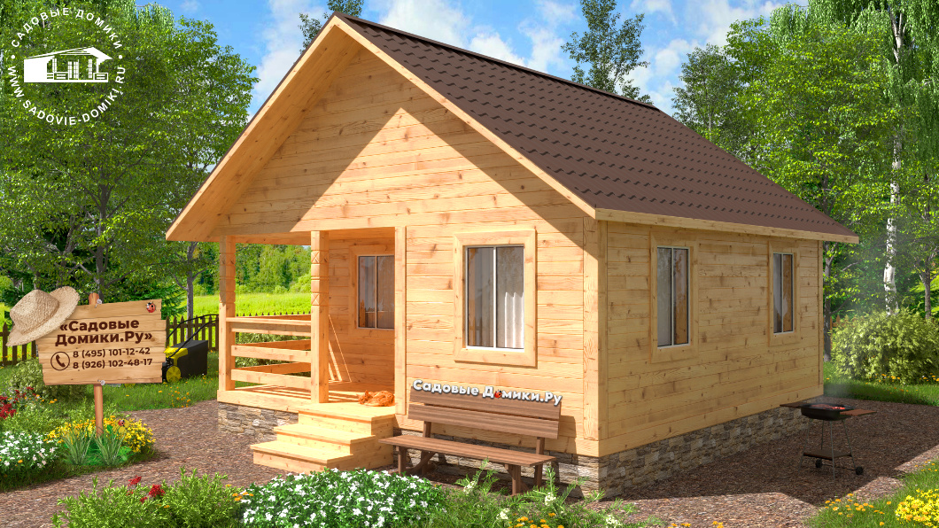 Каркасный дом 6х6 с тремя комнатами и крыльцом