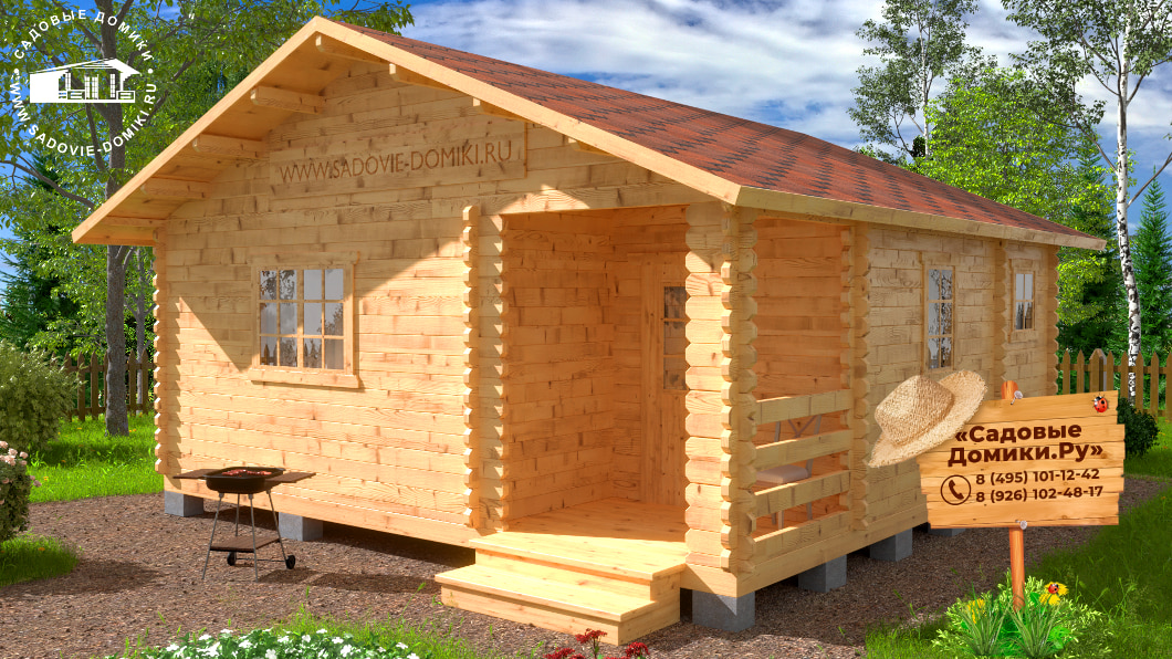 Одноэтажный садовый домик 6 на 6 метров с 4 комнатами
