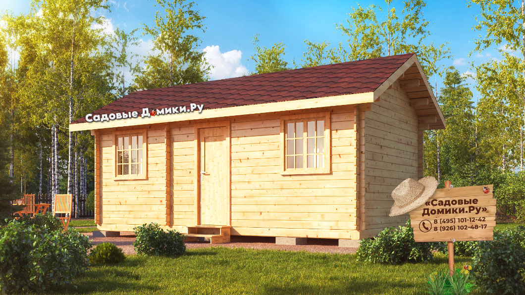 Деревянная летняя кухня 6 на 3 метра. Из бруса. 2 комнаты.