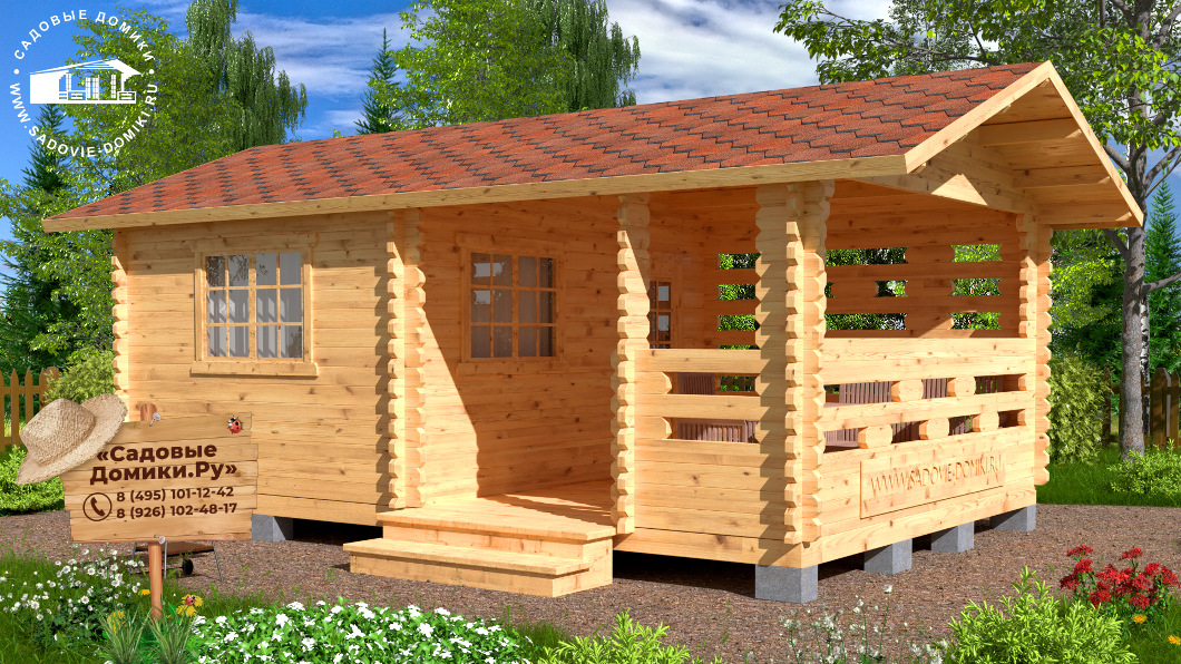 Садовый домик 6х4 м с беседкой
