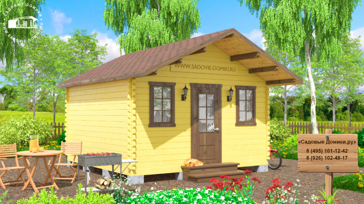 Однокомнатный летний домик 4х4 м, цена 280000 рублей - проект «Желтый»
