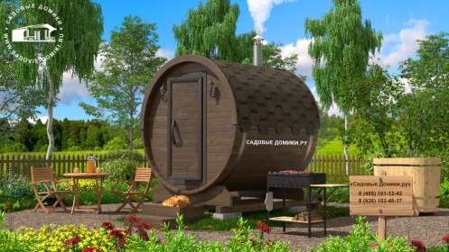 Баня-бочка 2 метра с отделкой