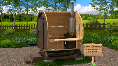 Как выглядит баня-бочка 2 метра внутри помещения