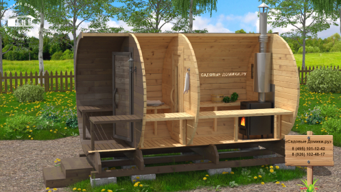 Схема трехметровой бани-бочки