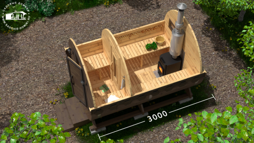 Планировка бани-бочки 3 метра: моечное отделение и предбанник