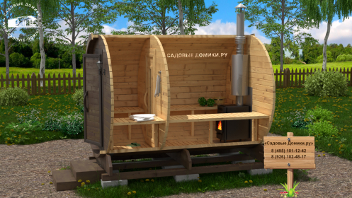 Как выглядит баня-бочка 3 метра внутри