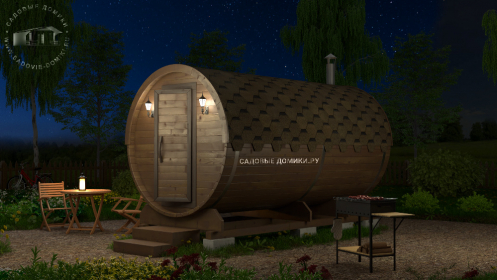 Баня-бочка 4 метра с двумя отсеками