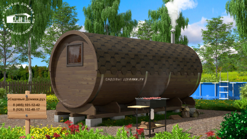 Баня-бочка 5 м с печкой и баком на 55 л