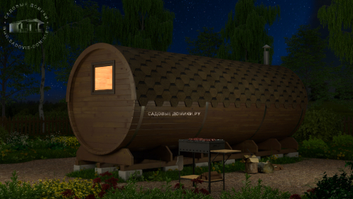 Баня-бочка 6 м с 3 секциями