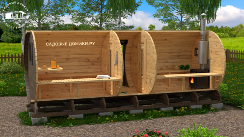 План бани-бочки 6 метров, вид изнутри