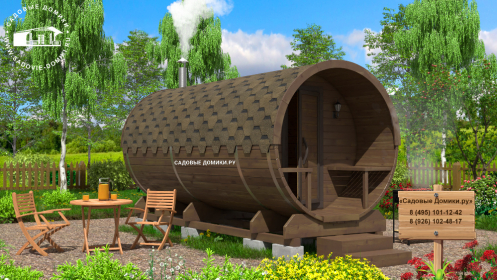 Четырехметровая бочка с печкой и отделкой