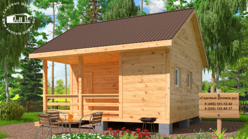 Одноэтажная брусовая баня 6 на 6 метров с крыльцом и предбанником