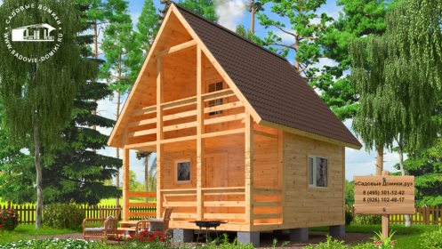 Двухэтажная баня 5 на 5,5 из бруса с балконом