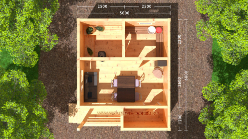 Планировка бани 5х6: крыльцо, прихожая, предбанник, моечная, парилка