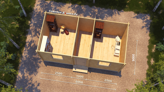 План хозблока 6х3: тамбур, 2 комнаты