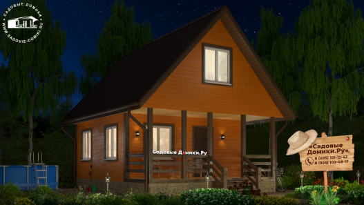 Утепленный дачный дом 6х8 с открытой террасой и мансардой