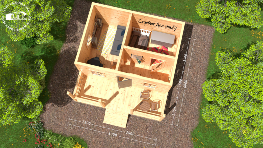 Планировка зимнего дома 6 на 6 с верандой