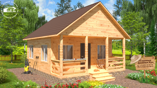 Деревянный дом 6 на 6 с верандой 6 на 1,5 м