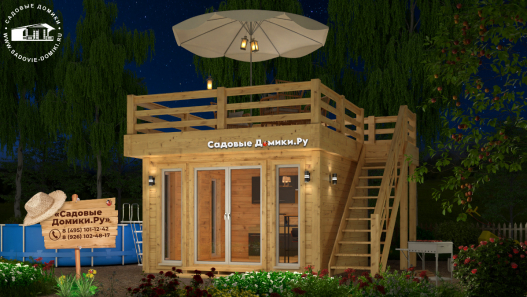 Двухэтажный домик 4 на 4 метра с беседкой