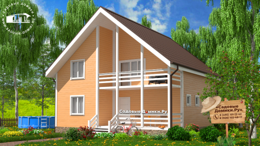 Каркасный двухэтажный дом 10х10 с балконом и верандой