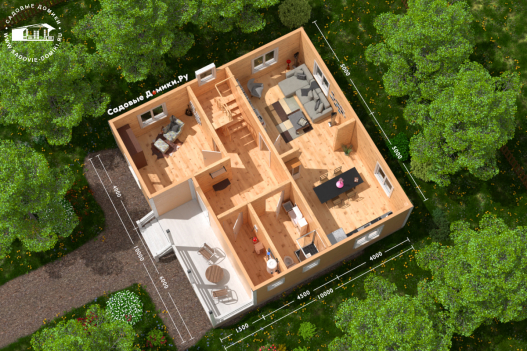 План 1 этажа: веранда, прихожая, котельная, санузел, кухня, гостиная, рабочий кабинет