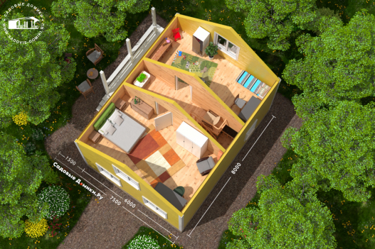 Планировка 2 этажа: большая спальня, маленькая спальня, коридор