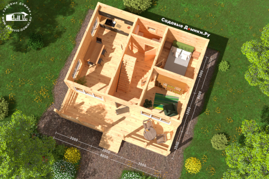 План 1 этажа - прихожая, гостиная, кухня, комната отдыха, санузел