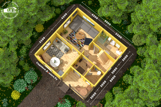 План 1 этажа: веранда, прихожая, котельная, коридор, санузел, зал, кухня