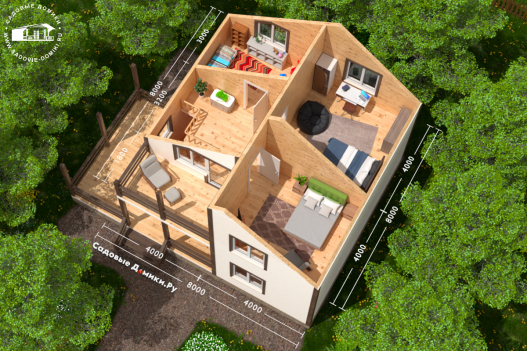 Планировка 2 этажа: холл, три спальни, балкон