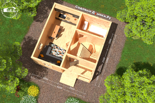 План 1 этажа - крыльцо, коридор, гостиная, санузел, лестница