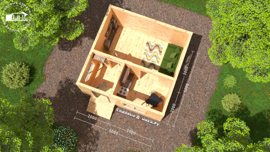 Планировка дома 5х5: прихожая, гостиная, кухня