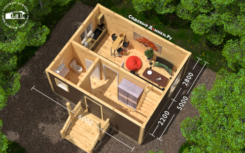 План 1 этажа: прихожая, санузел, кухня-гостиная