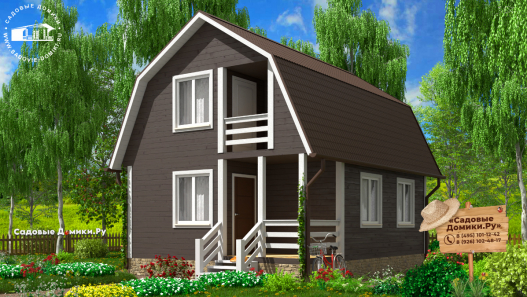Двухэтажный дом 6 на 8 метров с балконом и верандой