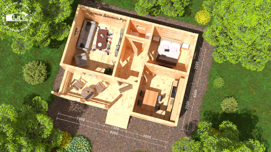 Планировка зимнего дома 8 на 6 с верандой