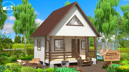 Двухэтажный домик 6х6 с небольшой открытой террасой