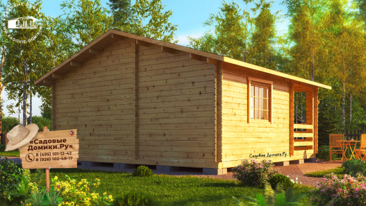 Одноэтажный садовый домик 6 на 6 метров, построенный из профилированного мини-бруса