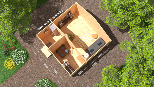 Планировка дачного домика 5х5 метров - прихожая, кухня, комната