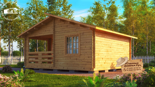 Деревянная кухня 3х5 с беседкой 3х5 - одноэтажный домик