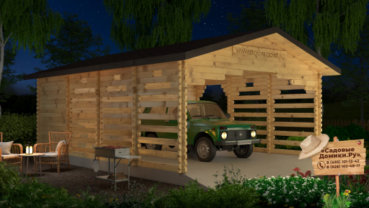 Автонавес из бруса, размер 5 на 7 метров