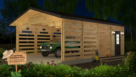 Навес из дерева для машины