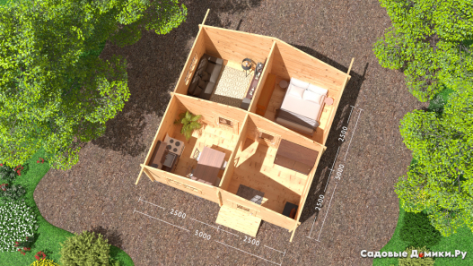 Планировка дома 5х5: прихожая, кухня, гостиная, спальня