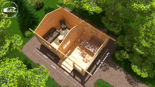 Планировка одноэтажного дома 6х4 м с беседкой