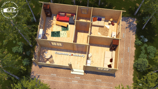 План садового дома 8 на 6 метров - 5 комнат и веранда