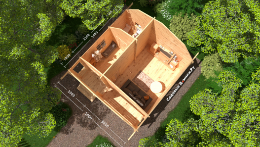 Планировка садового дома 5х5 метров: веранда, прихожая, санузел, гостиная