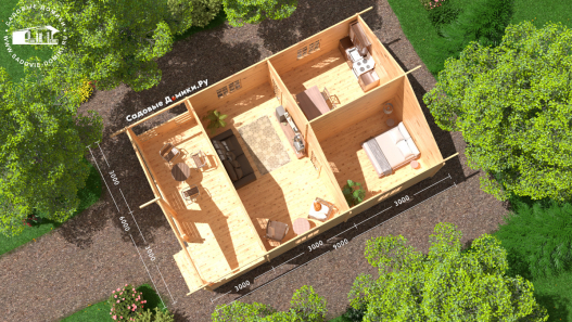 Планировка дачного дома 6х9 (3 комнаты + терраса)