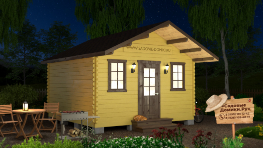 Деревянный дачный дом 4х4 с козырьком над входом