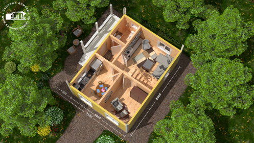 Планировка 1 этажа: прихожая, санузел, рабочий кабинет, кухня, гостиная