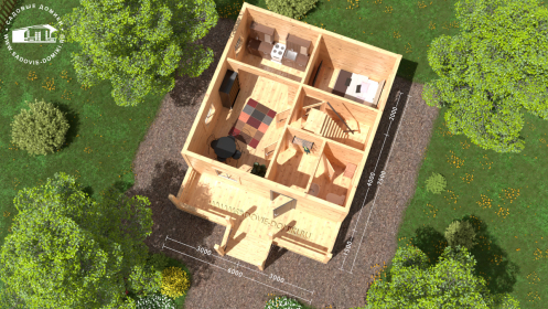 План 1 этажа - крыльцо, веранда, прихожая, санузел, гостиная, кухня, рабочий кабинет